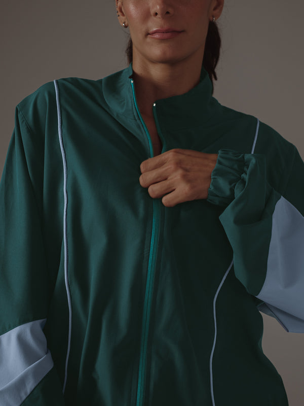 COLOUR BLOCKING JACKET - GREEN & BABY BLUE