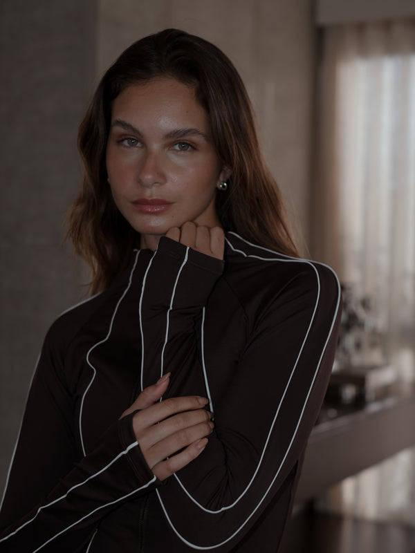 CONTRAST BBL JACKET - BROWN