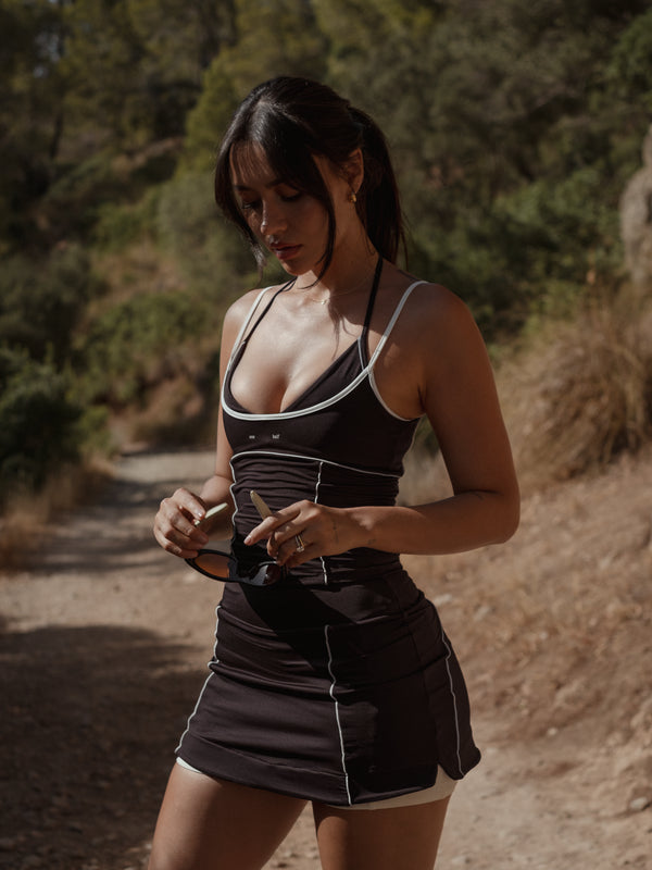 CONTRAST SLIM TANK - BROWN