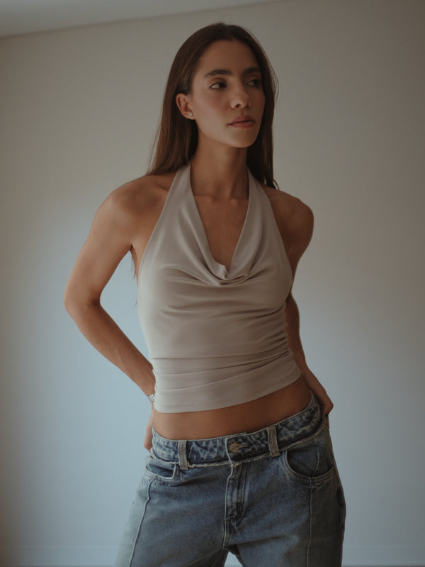 COWL NECK TOP - TAUPE