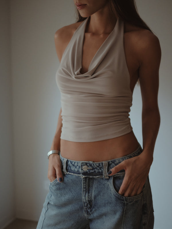 COWL NECK TOP - TAUPE