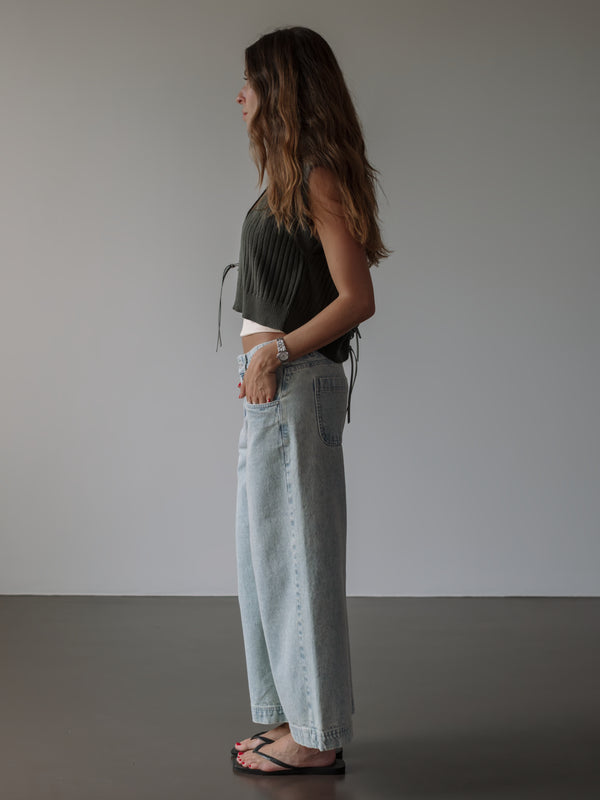 CROP KNIT VEST - WOOD GREEN