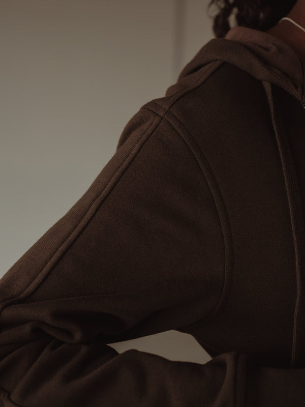 CROPPED ZIP HOODIE - DARK CHOCOLATE
