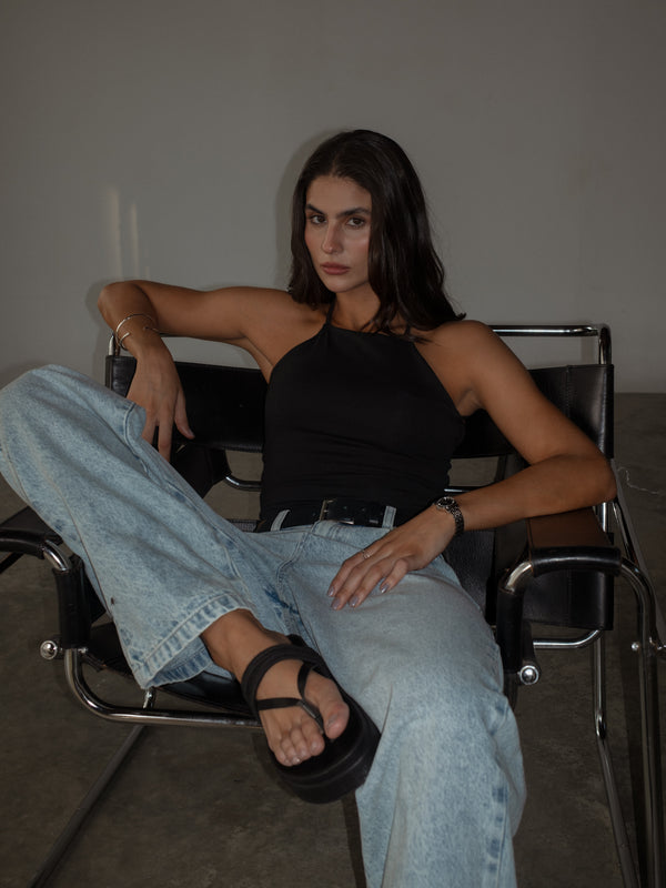 CROSS BACK MIDI TOP - BLACK