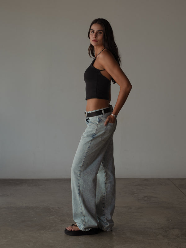 CROSS BACK MIDI TOP - BLACK