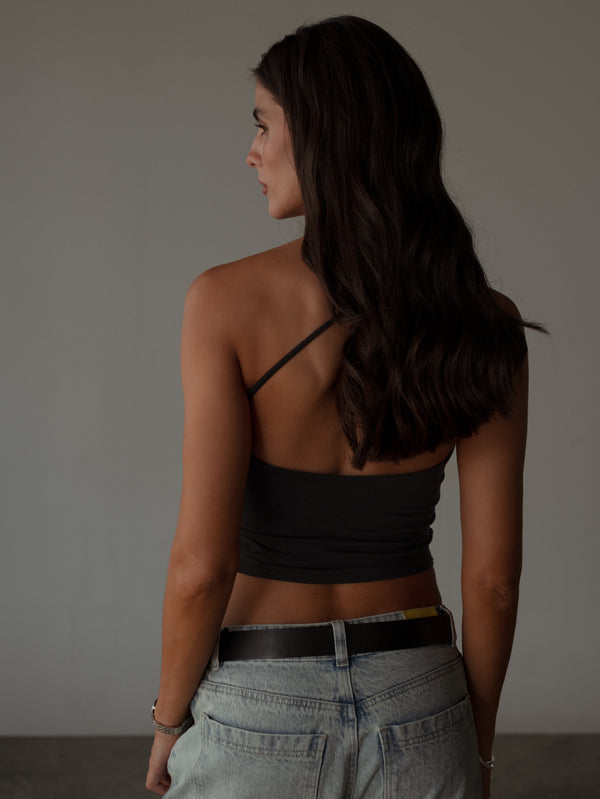 CROSS BACK MIDI TOP - BLACK