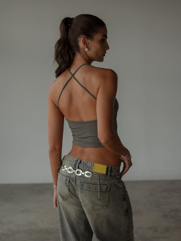 CROSS BACK MIDI TOP - GRAFITO GRAY