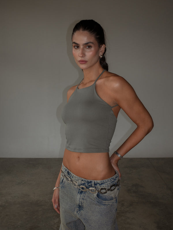 CROSS BACK MIDI TOP - GRAFITO GRAY