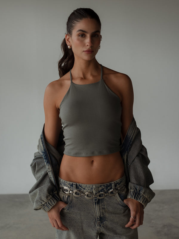 CROSS BACK MIDI TOP - GRAFITO GRAY