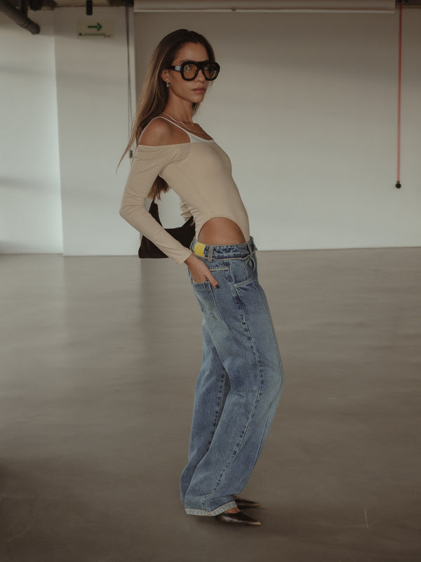 DOUBLE LAYER BODYSUIT - ASH & CREAMY