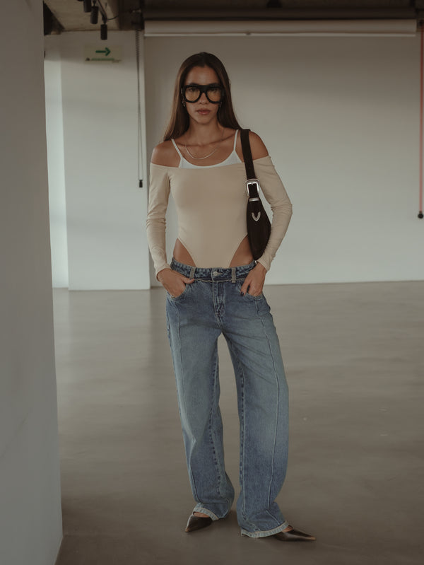 DOUBLE LAYER BODYSUIT - ASH & CREAMY