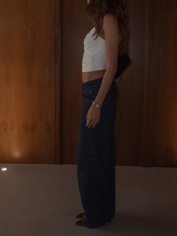 DRAPED MESH TOP - NATURAL DOTS
