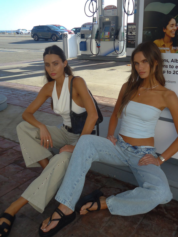 DRAPED STRAPLESS TOP - BABY BLUE