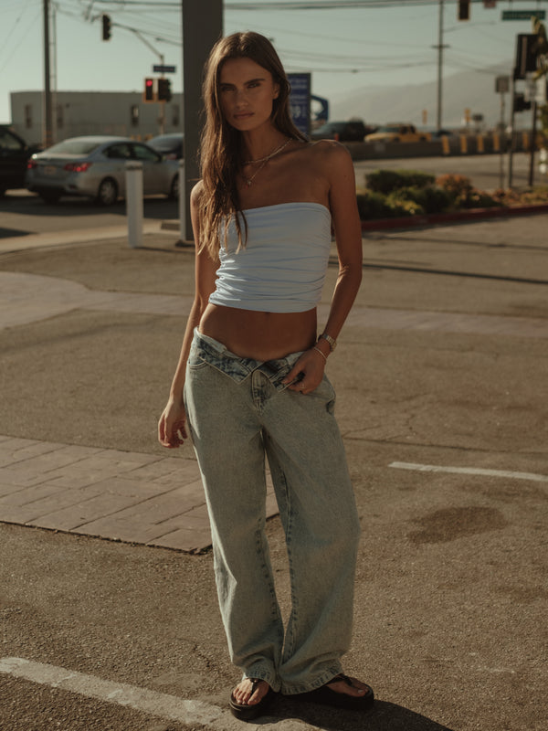 DRAPED STRAPLESS TOP - BABY BLUE