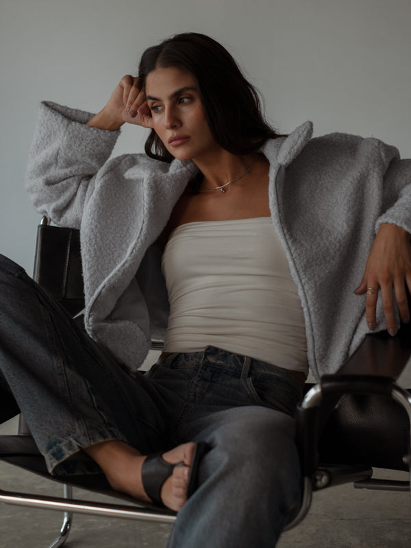 DRAPED STRAPLESS TOP - SOFT WHITE