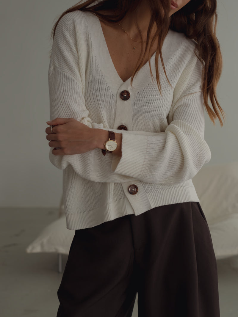 EASE KNIT CARDIGAN - SOFT WHITE