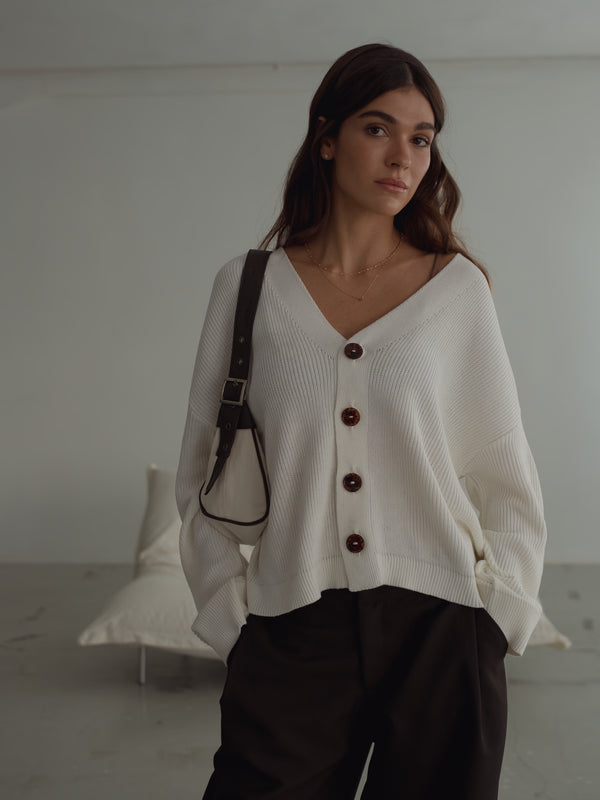 EASE KNIT CARDIGAN - SOFT WHITE