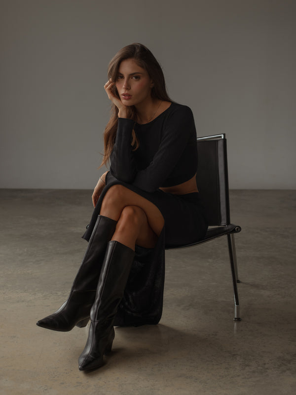 EDGE KNIT DRESS - BLACK