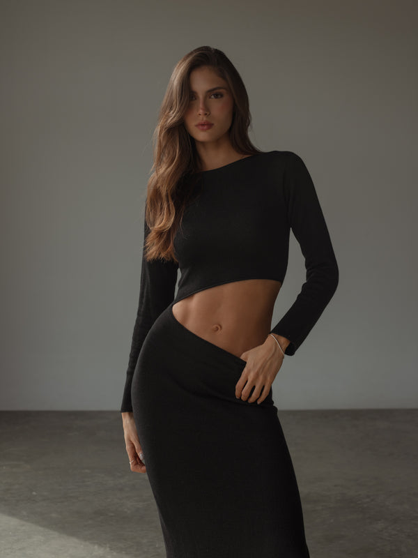 EDGE KNIT DRESS - BLACK