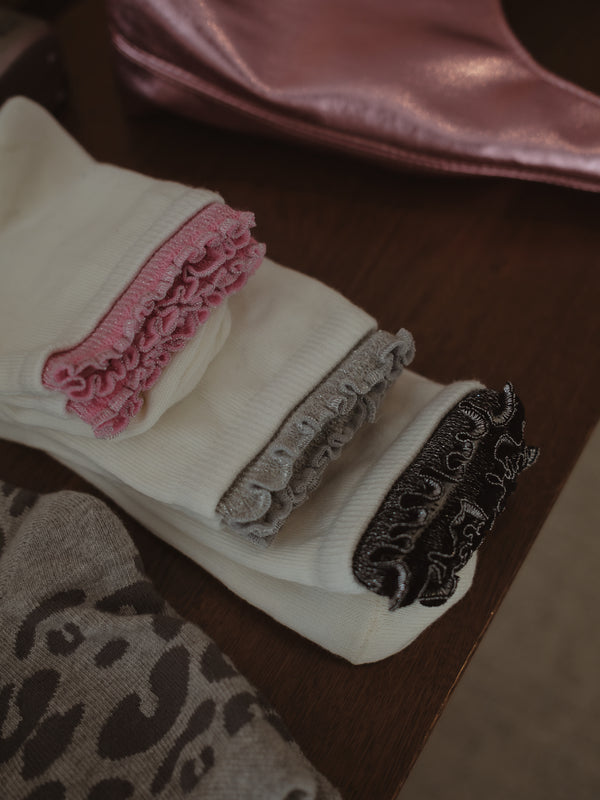 GIRLY LAYERING SOCKS - PINK ON WHITE