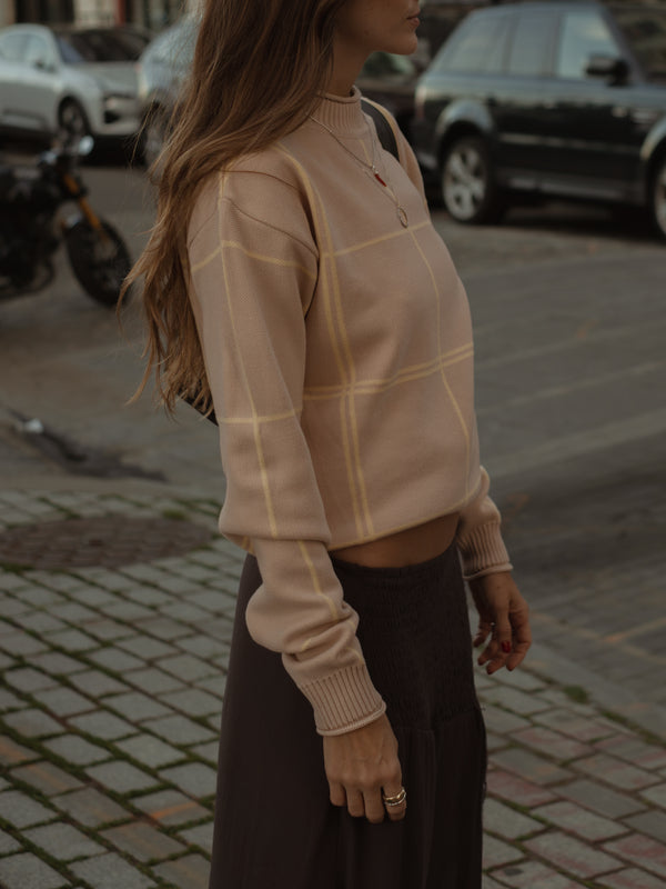 GRID SWEATER - NATURAL & CELESTIAL YELLOW
