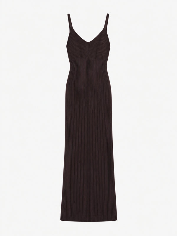 LINES LONG KNIT DRESS - BROWN