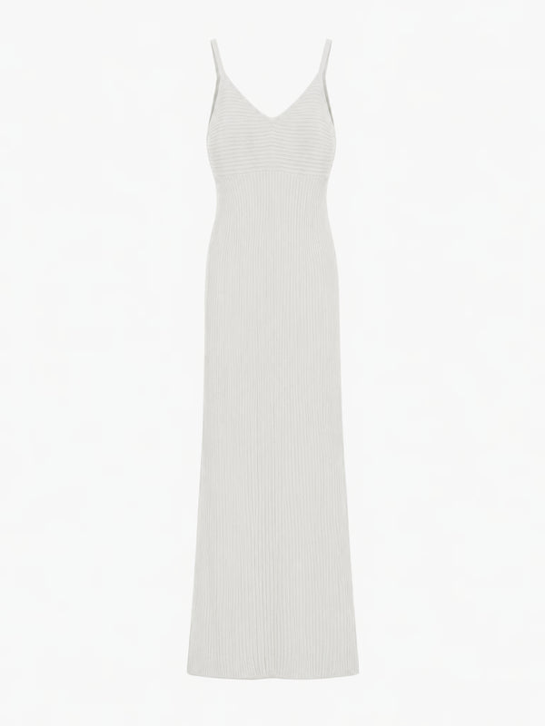 LINES LONG KNIT DRESS - WHITE AURA