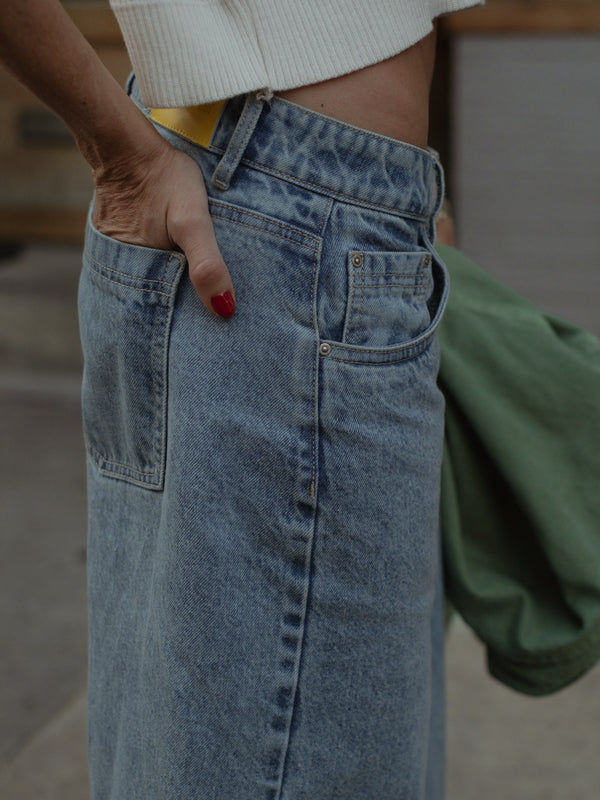 LONG DENIM SKIRT - MEDIUM LIGHT BLUE
