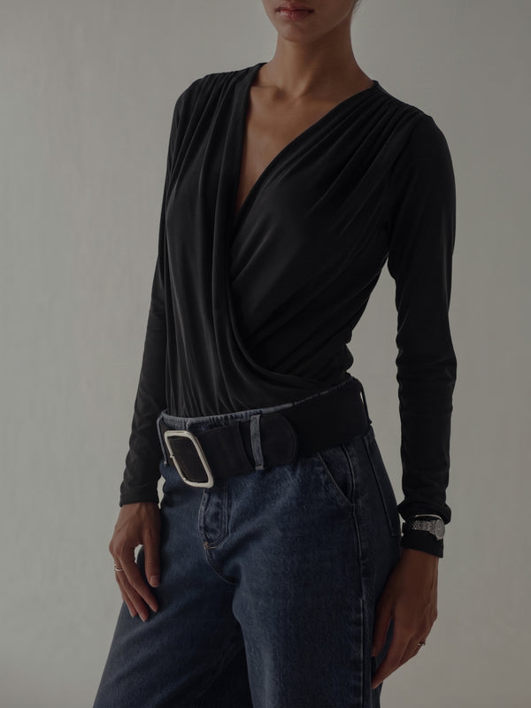 LONG SLEEVE FLOWY BODY - BLACK