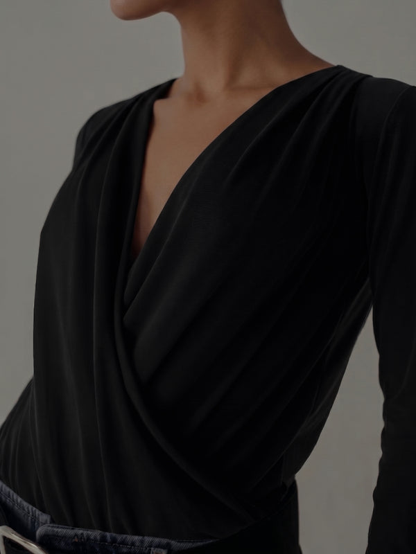 LONG SLEEVE FLOWY BODY - BLACK