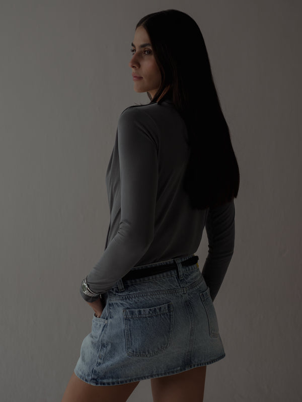 LONG SLEEVE FLOWY BODY - DARK GRAY