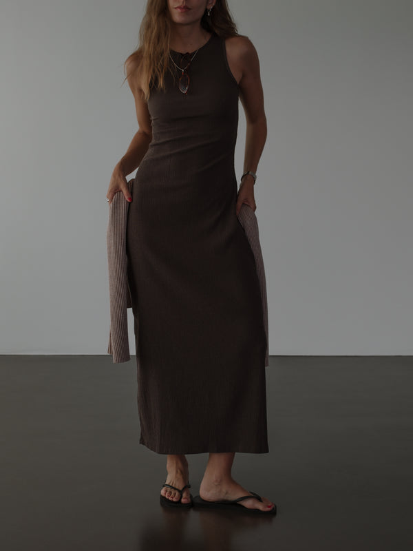 LONG TANK DRESS - BROWN
