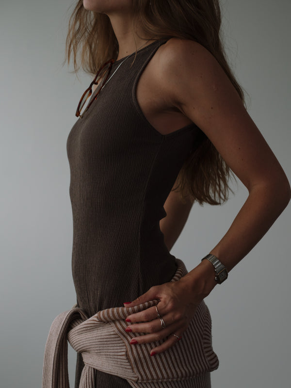 LONG TANK DRESS - BROWN