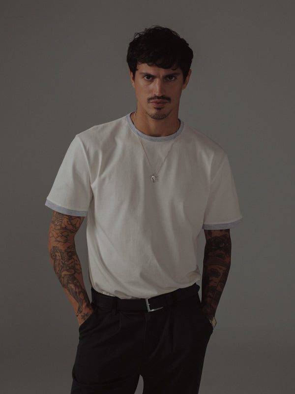 MEN BASIC CONTRAST T-SHIRT - SOFT WHITE & GRAY