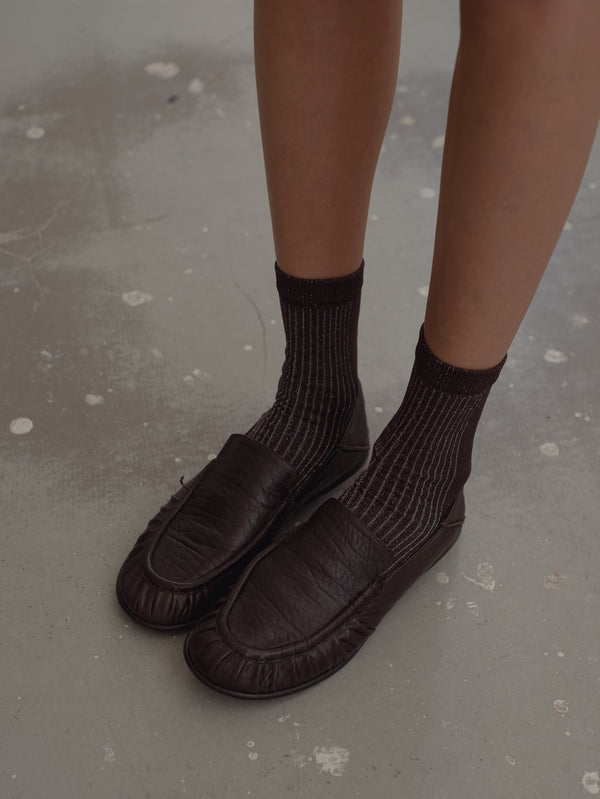 MESH SHINY SOCKS - BROWN