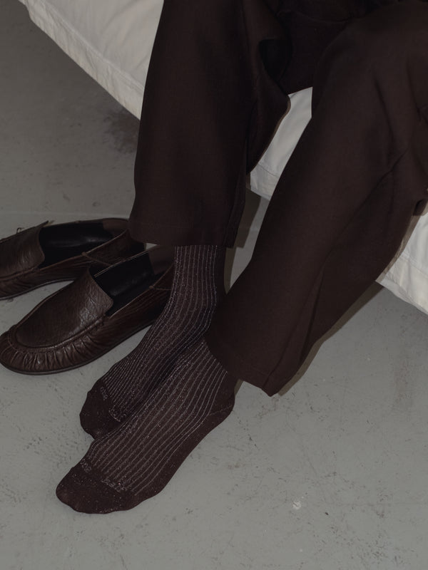 MESH SHINY SOCKS - BROWN