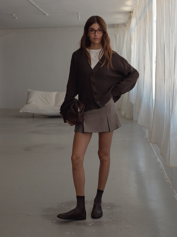 MESH SHINY SOCKS - BROWN