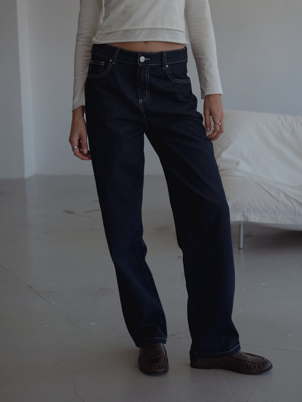 MID-WIDE LEG JEAN -BLACKENED INDIGO