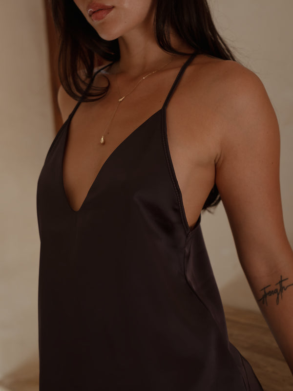 MINI SLIP DRESS - BROWN