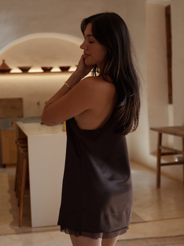 MINI SLIP DRESS - BROWN