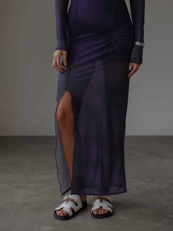 OFF SHOULDER MESH DRESS - MYSTIC PURPLE