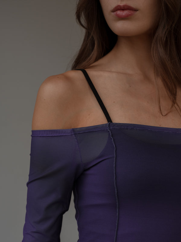 OFF SHOULDER MESH DRESS - MYSTIC PURPLE