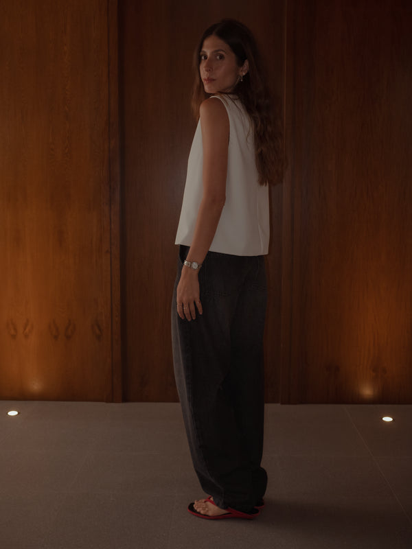 ONE BUTTON LONG VEST - SOFT WHITE