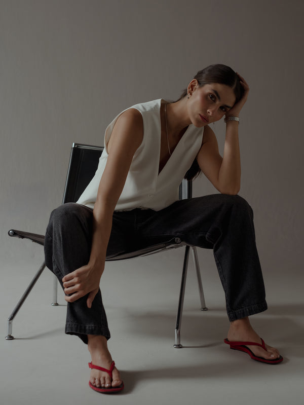 ONE BUTTON LONG VEST - SOFT WHITE