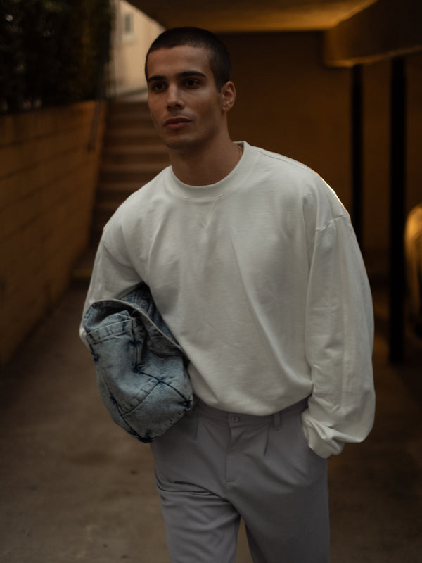 ONE HALF BOXY CREWNECK - SOFT WHITE