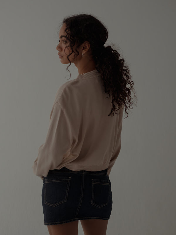 ONE HALF V-NECK KNIT SWEATER - NATURAL COTTON