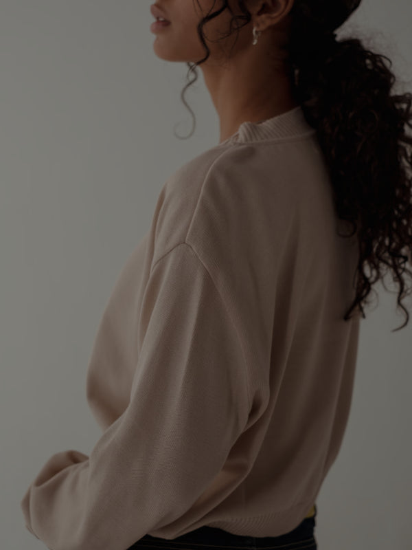 ONE HALF V-NECK KNIT SWEATER - NATURAL COTTON