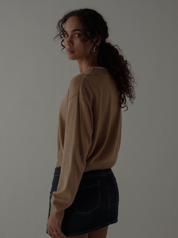 ONE HALF V-NECK KNIT SWEATER - SEPIA