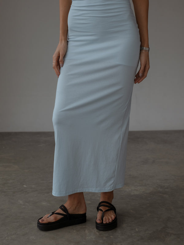 ONE SHOULDER DRAPED DRESS - BABY BLUE