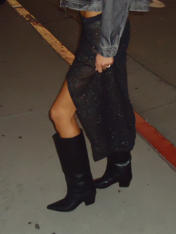 OVER LONG SKIRT - GLOSSY BLACK